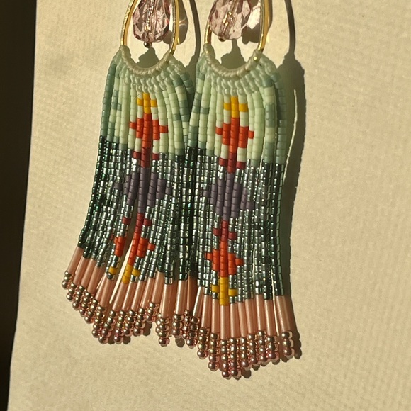 Free People Jewelry - Long beaded fringe earrings made of macrame and miyuki beads